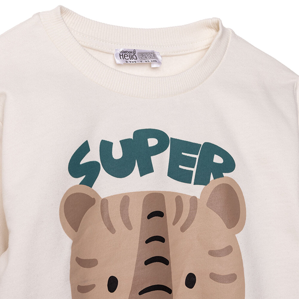 Erkek Bebek Basic Sweatshirt Şardonlu Bisiklet Yaka Uzun Kol