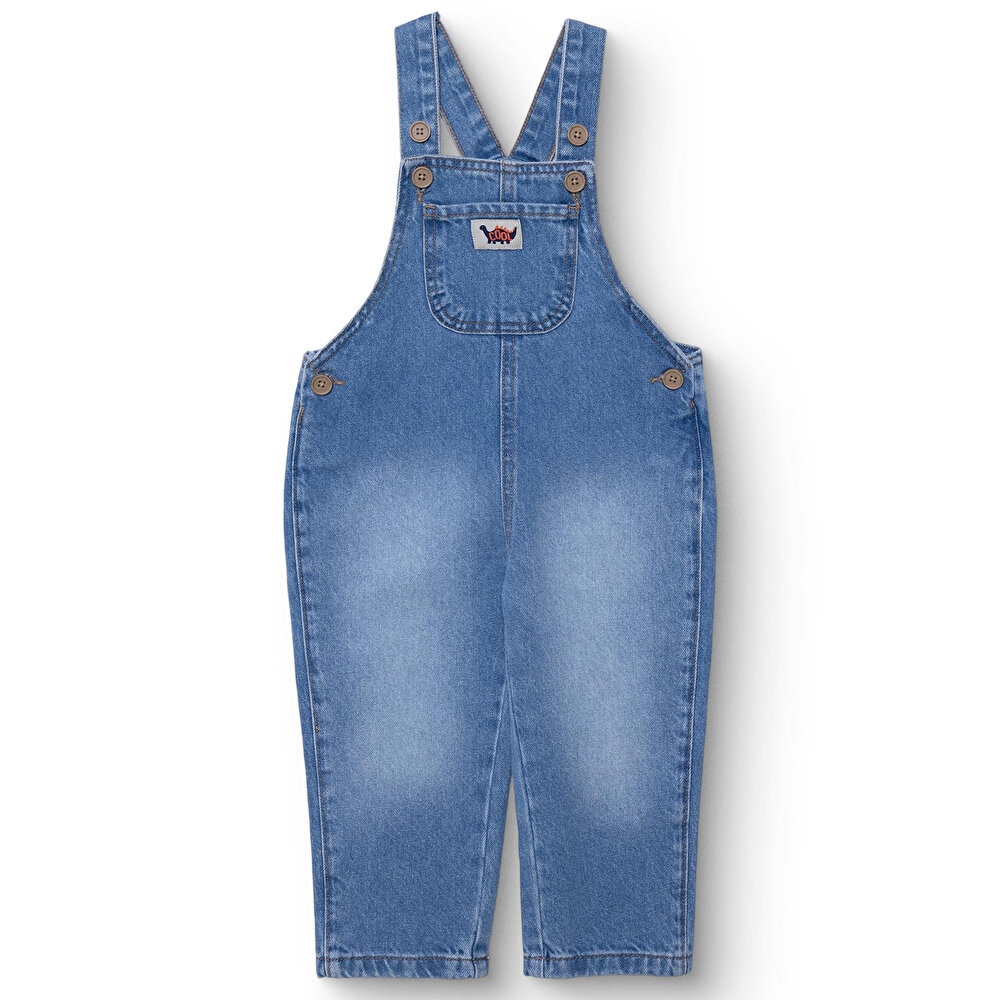 Erkek Bebek Cool Dino Salopet Denim Modelli Yaka Kısa Kol Reçme Paça