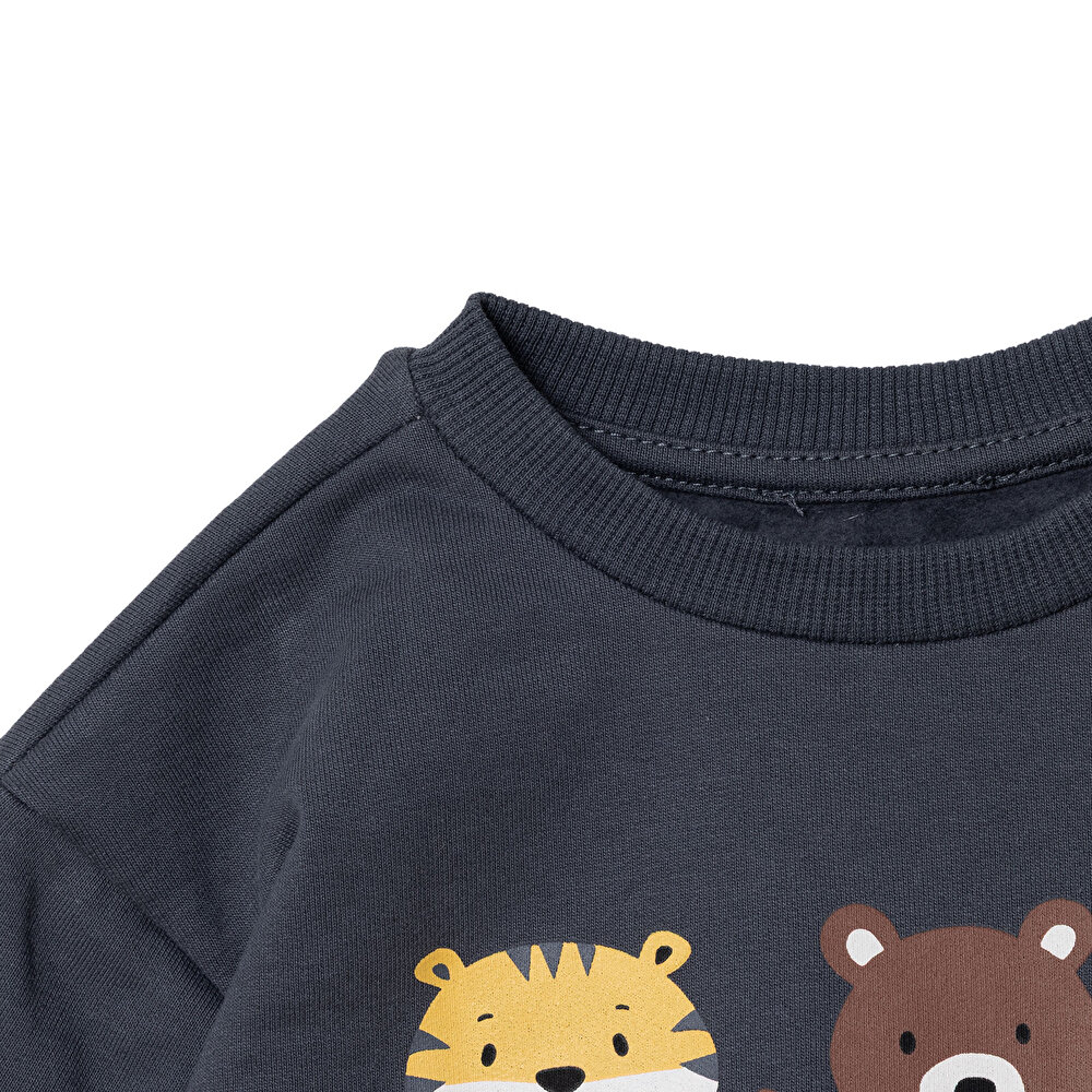 Erkek Bebek Eşofman Takımı Bisiklet Yaka Uzun Kol Ribanalı