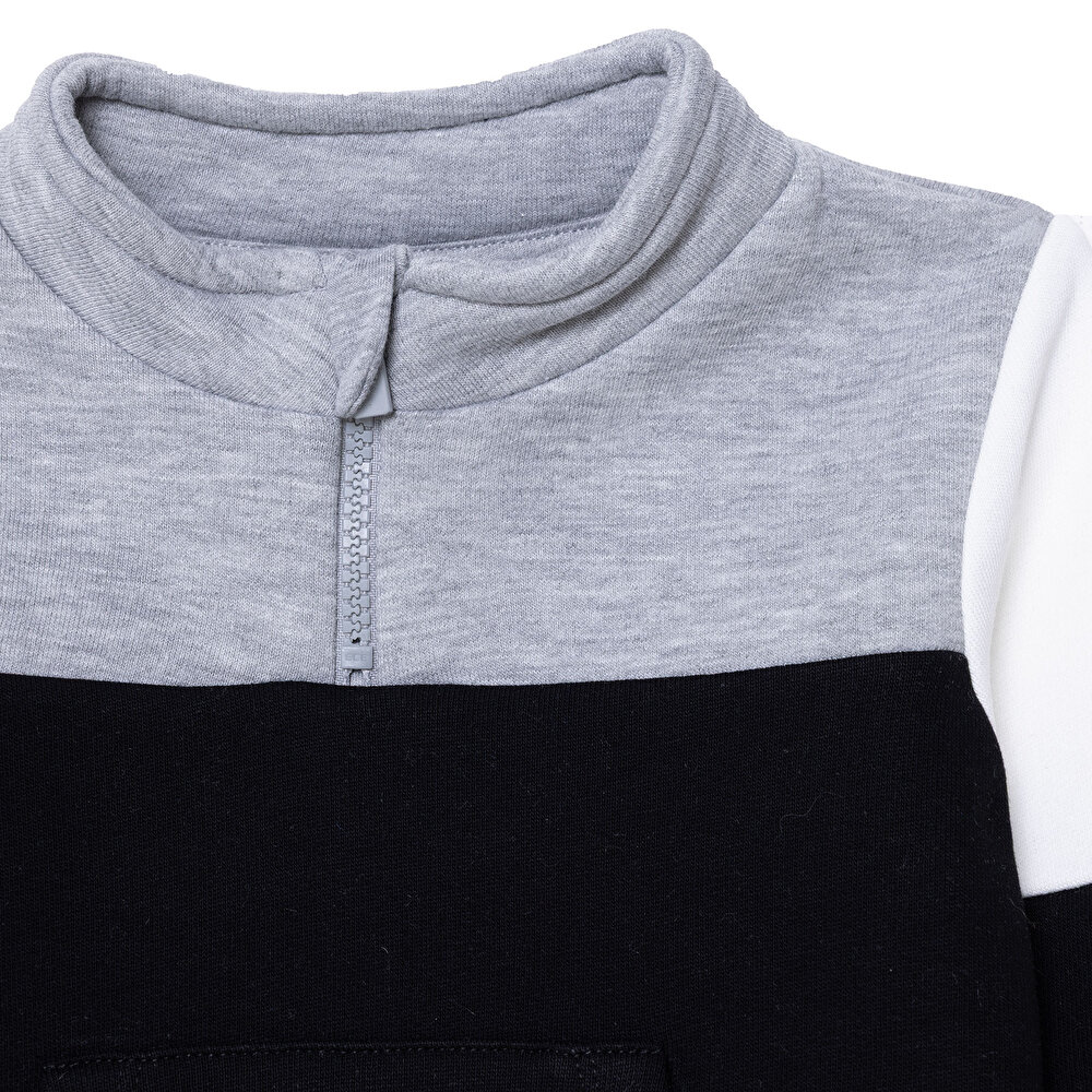 Erkek Bebek Eşofman Takımı Fermuarlı Bisiklet Yaka Uzun Kol Ribanalı Paça