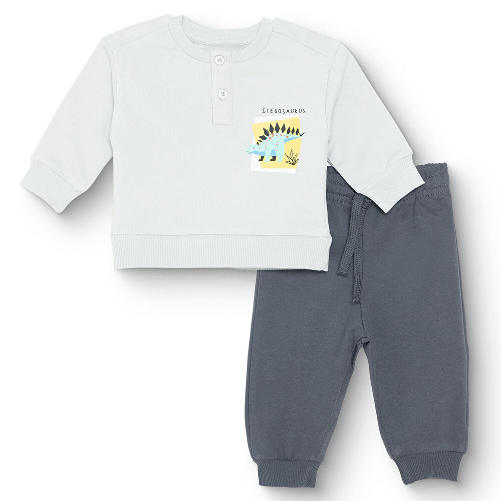 Erkek Bebek Eşofman Takımı Şardonlu Bisiklet Yaka Uzun Kol Ribanalı Paça