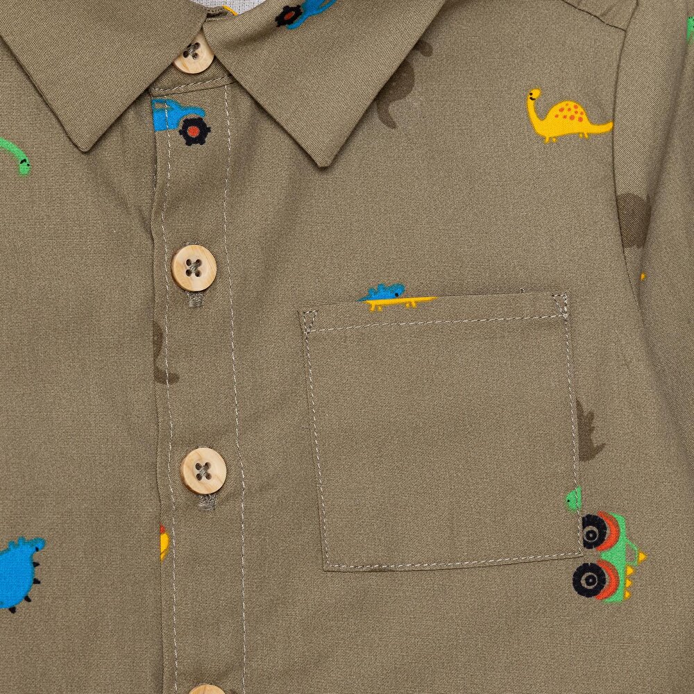 Erkek Bebek Gömlek-Pantolon Düğmeli Poplin Kapüşonlu Yaka Reçme Paça