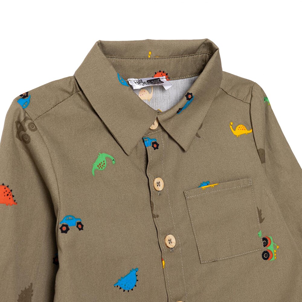 Erkek Bebek Gömlek-Pantolon Düğmeli Poplin Kapüşonlu Yaka Reçme Paça