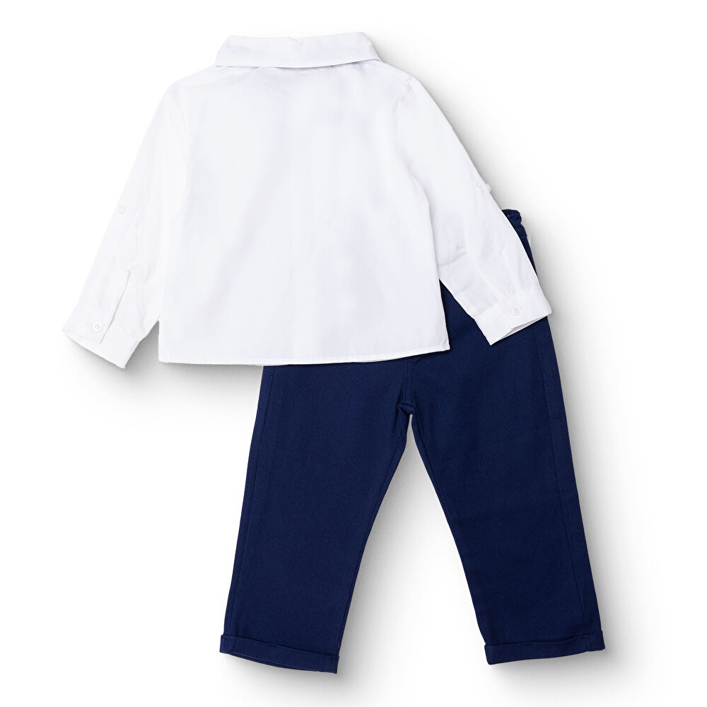 Erkek Bebek Gömlek-Pantolon Poplin Gömlek Yaka Reçme Paça