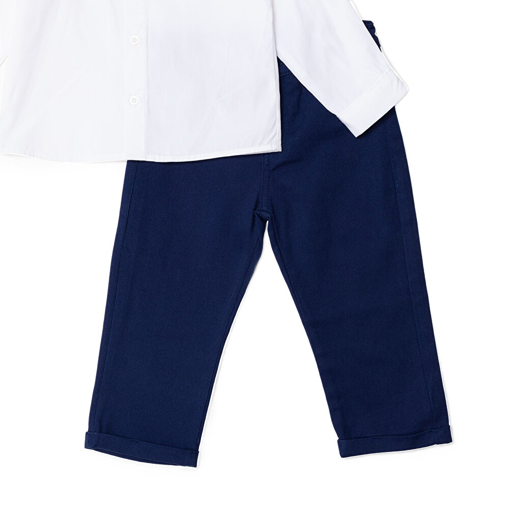 Erkek Bebek Gömlek-Pantolon Poplin Gömlek Yaka Reçme Paça