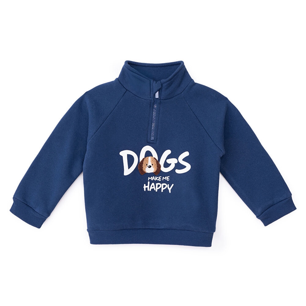 Erkek Bebek Happy Animals Sweatshirt Fermuarlı Hakim Yaka Uzun Kol