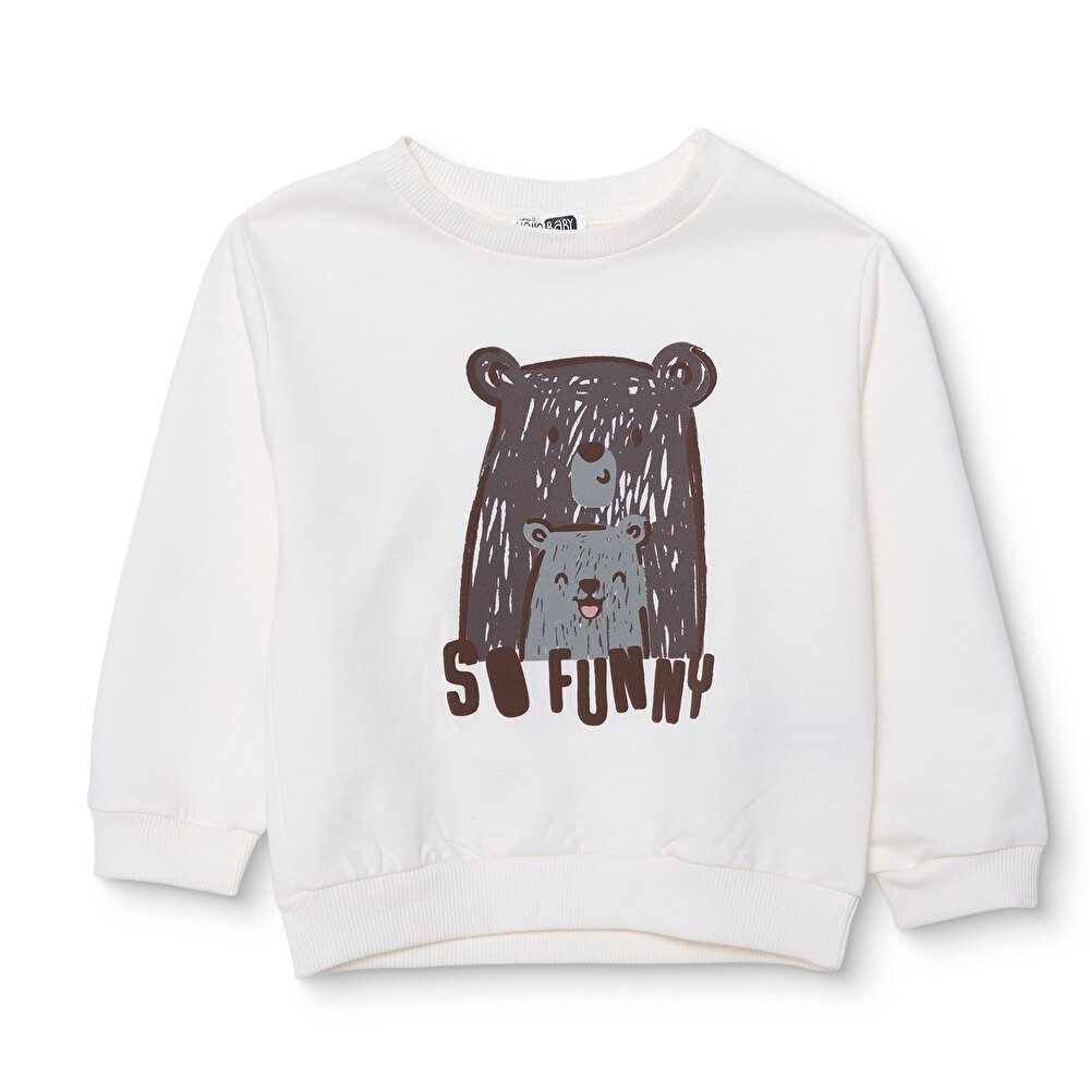 Erkek Bebek Hello Cute Bear Sweatshirt Şardonlu Üç İplik Bisiklet Yaka Uzun Kol
