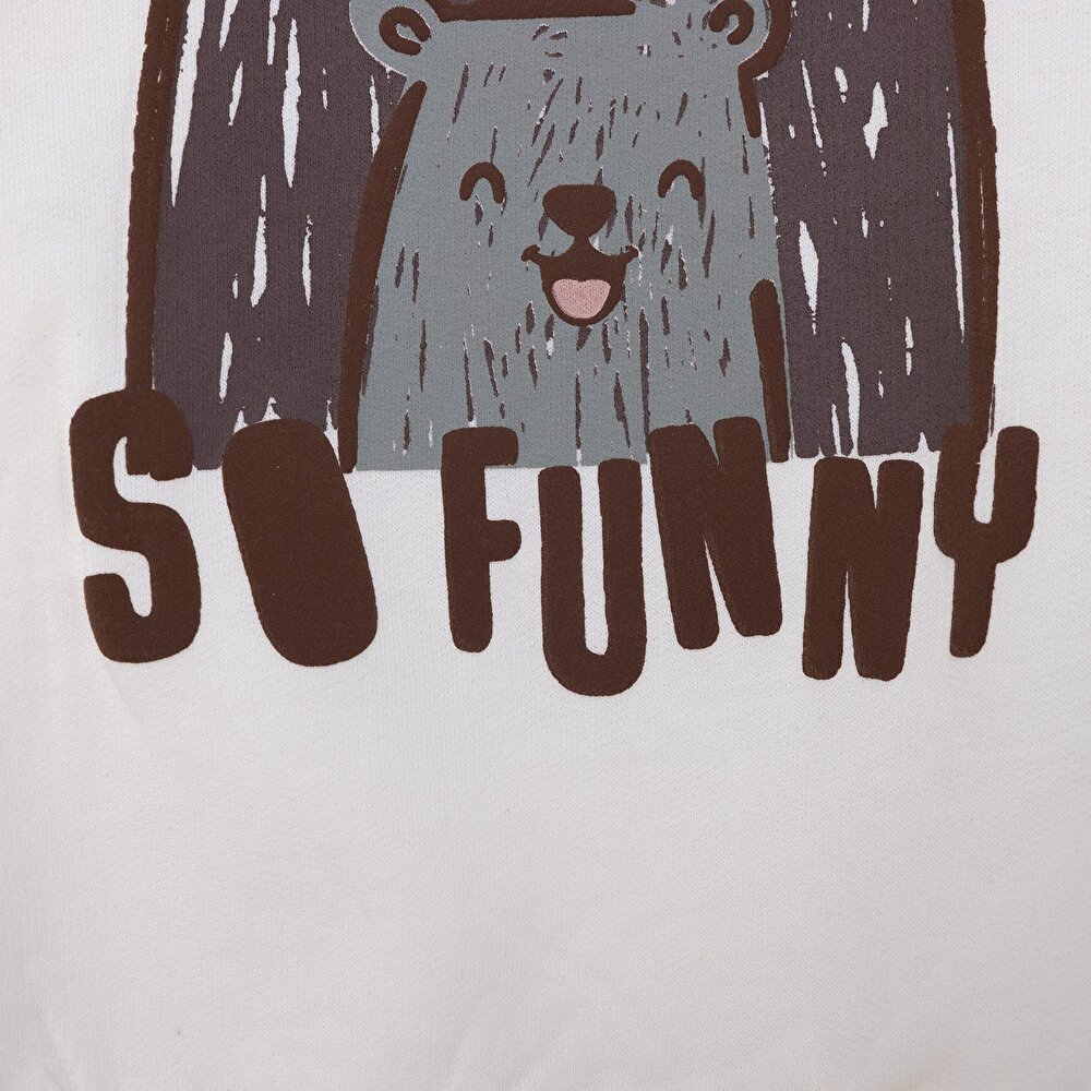 Erkek Bebek Hello Cute Bear Sweatshirt Şardonlu Üç İplik Bisiklet Yaka Uzun Kol