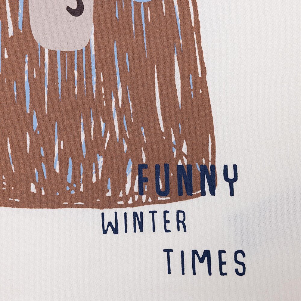 Erkek Bebek Hello Cute Bear Uzun Kol Tshirt İki İplik Bisiklet Yaka Uzun Kol