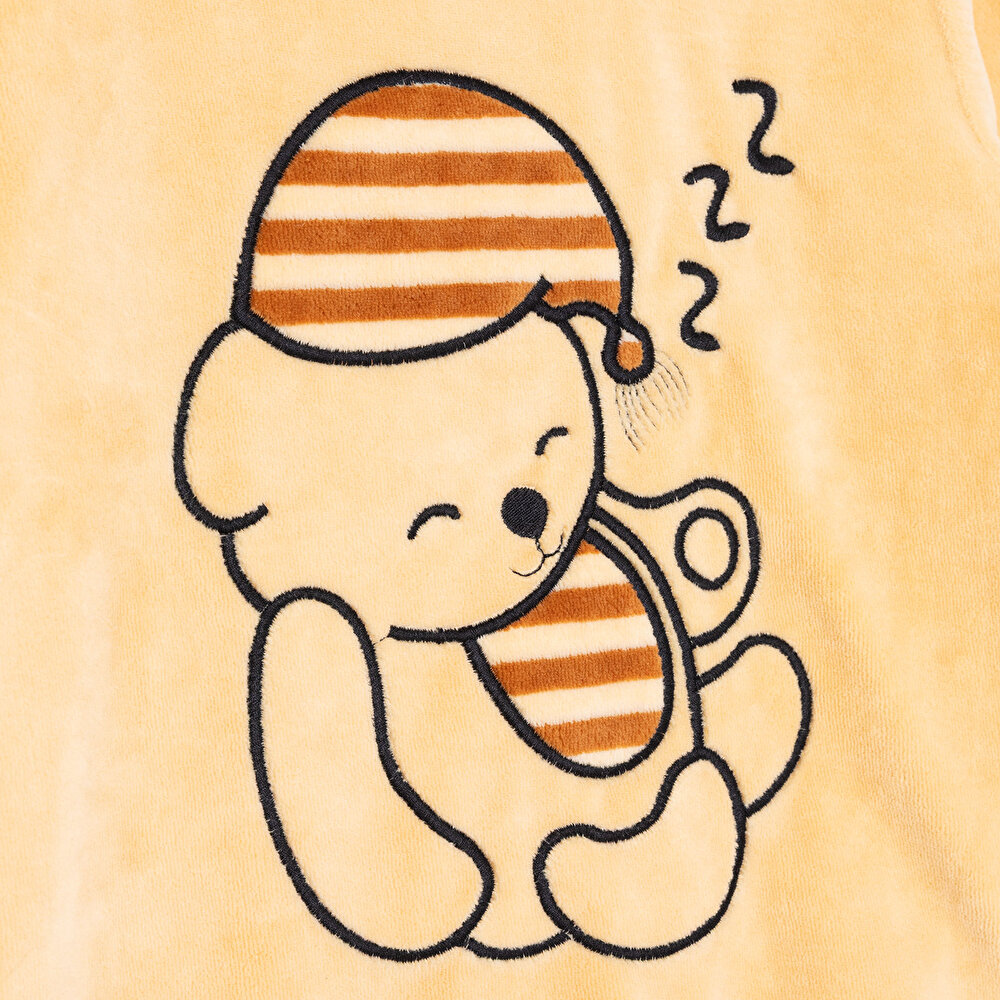 Erkek Bebek Kadife Pijama Takımı Bisiklet Yaka Uzun Kol Ribanalı Paça