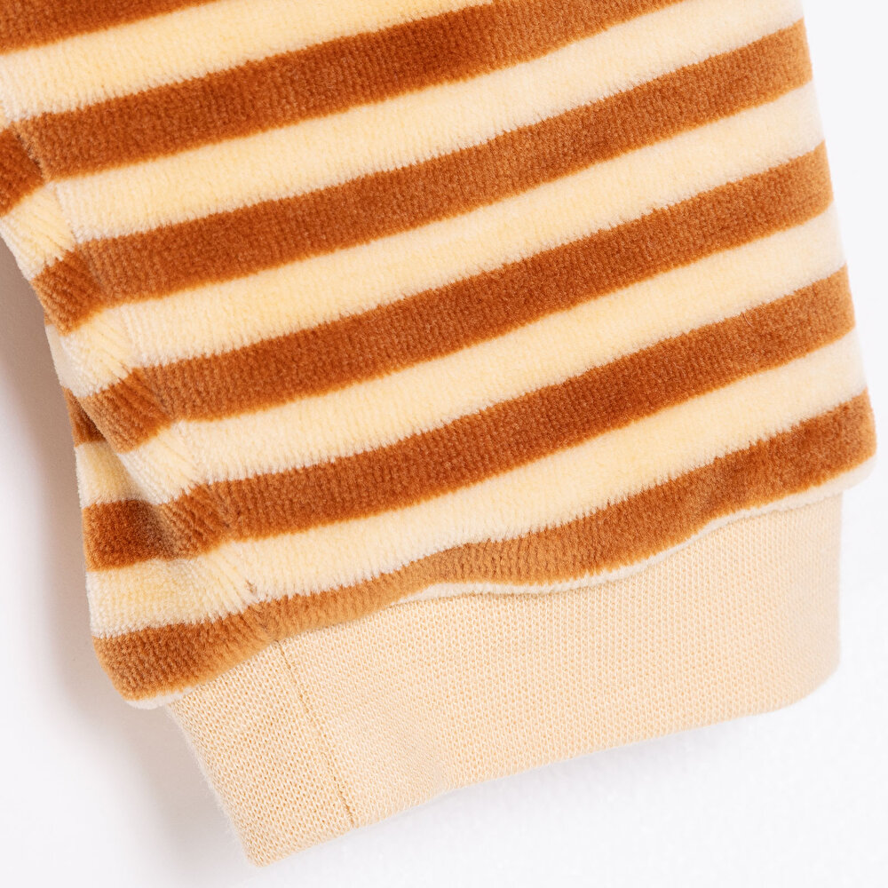 Erkek Bebek Kadife Pijama Takımı Bisiklet Yaka Uzun Kol Ribanalı Paça