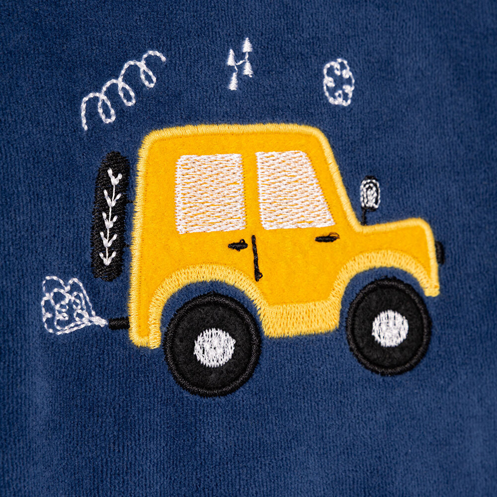 Erkek Bebek Kadife Pijama Takımı Bisiklet Yaka Uzun Kol Ribanalı Paça