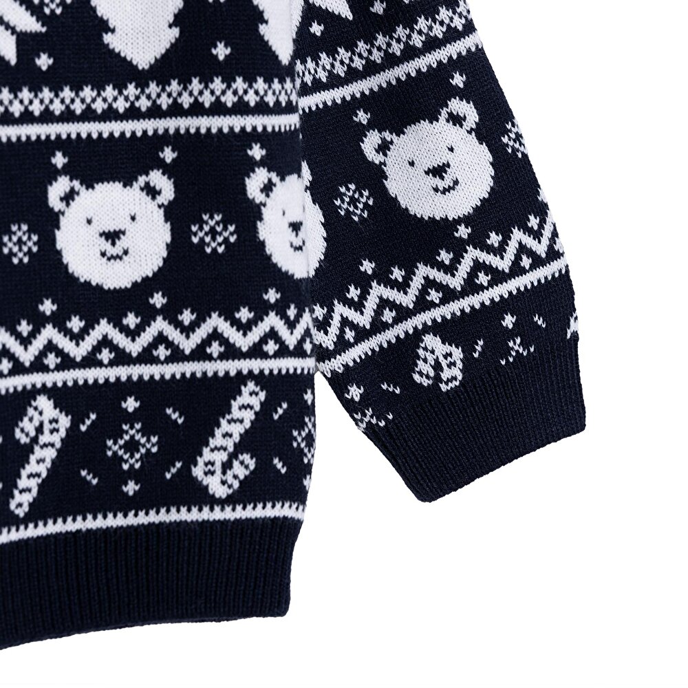 Erkek Bebek Kazak New Year Triko Düğmeli Bisiklet Yaka Uzun Kol