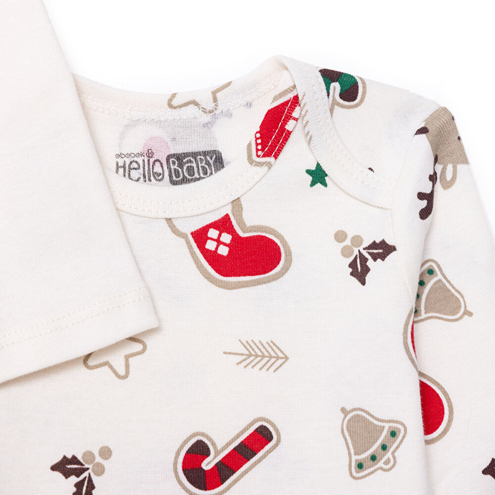 Erkek Bebek New Year 2li Uzun Kol Body Zarf Yaka Uzun Kol Ribana Paça