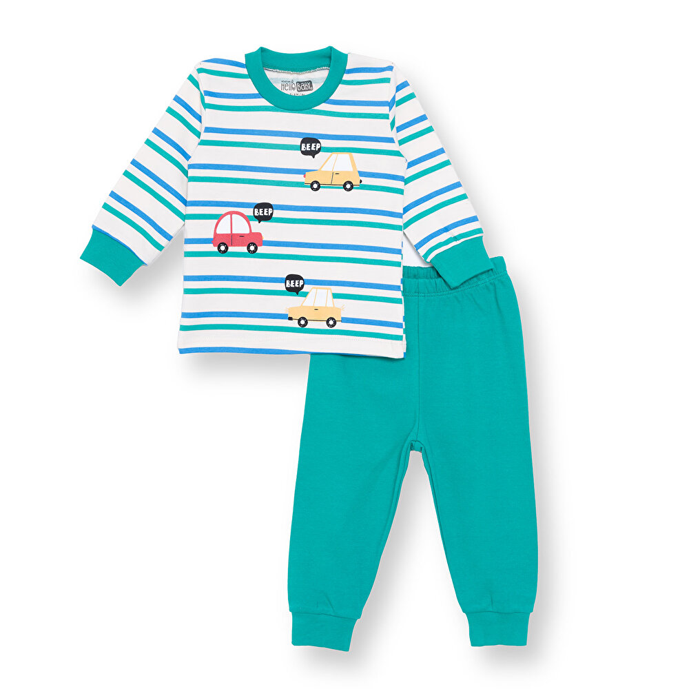 Erkek Bebek Pijama Takım Bisiklet Yaka Uzun Kol Ribanalı Paça