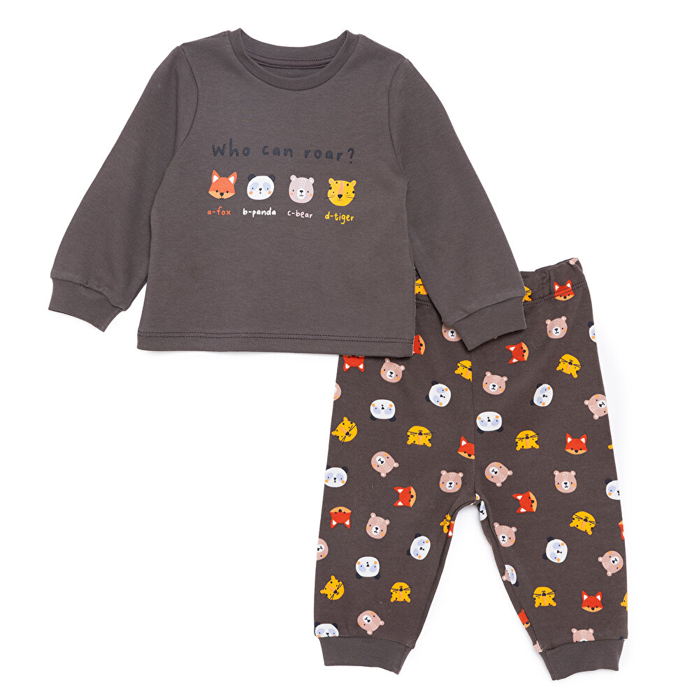 Erkek Bebek Pijama Takımı Bisiklet Yaka Uzun Kol Ribanalı Paça