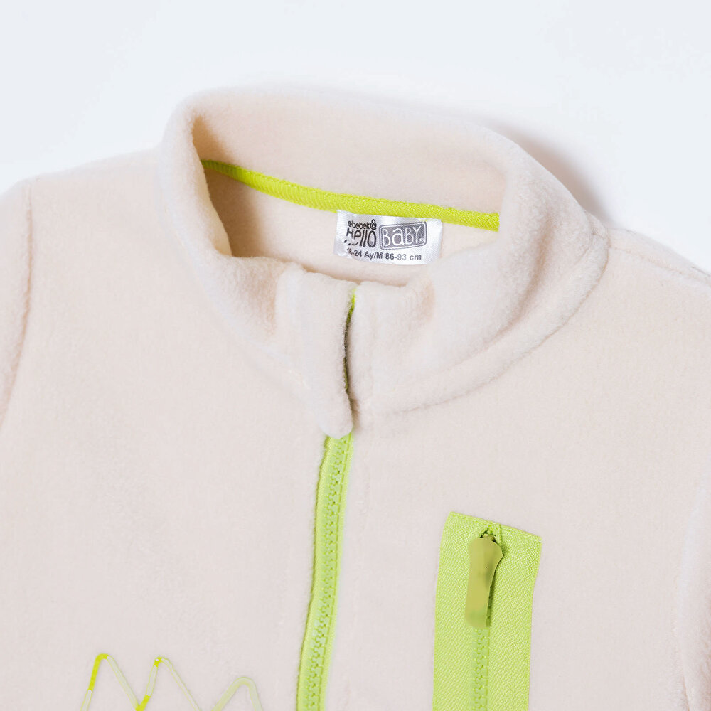 Erkek Bebek Polar Hırka Fermuarlı Cepli Uzun Kol