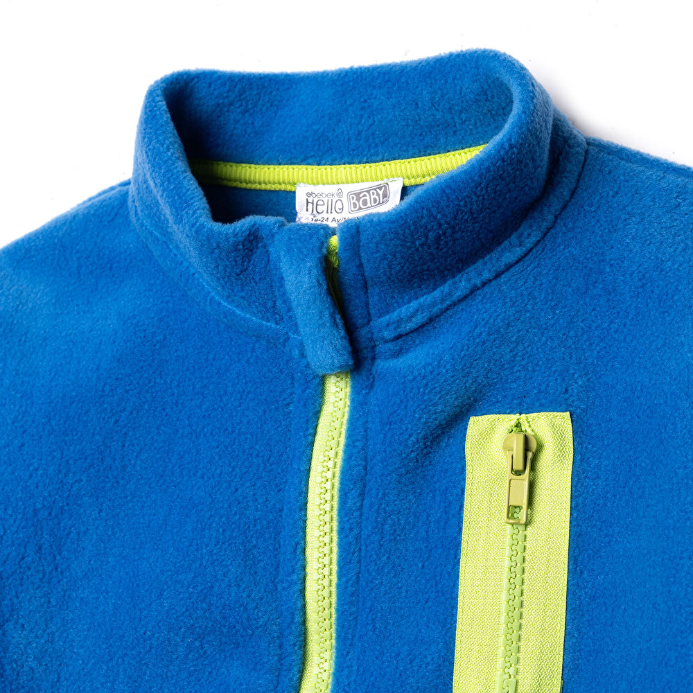 Erkek Bebek Polar Hırka Fermuarlı Cepli Uzun Kol