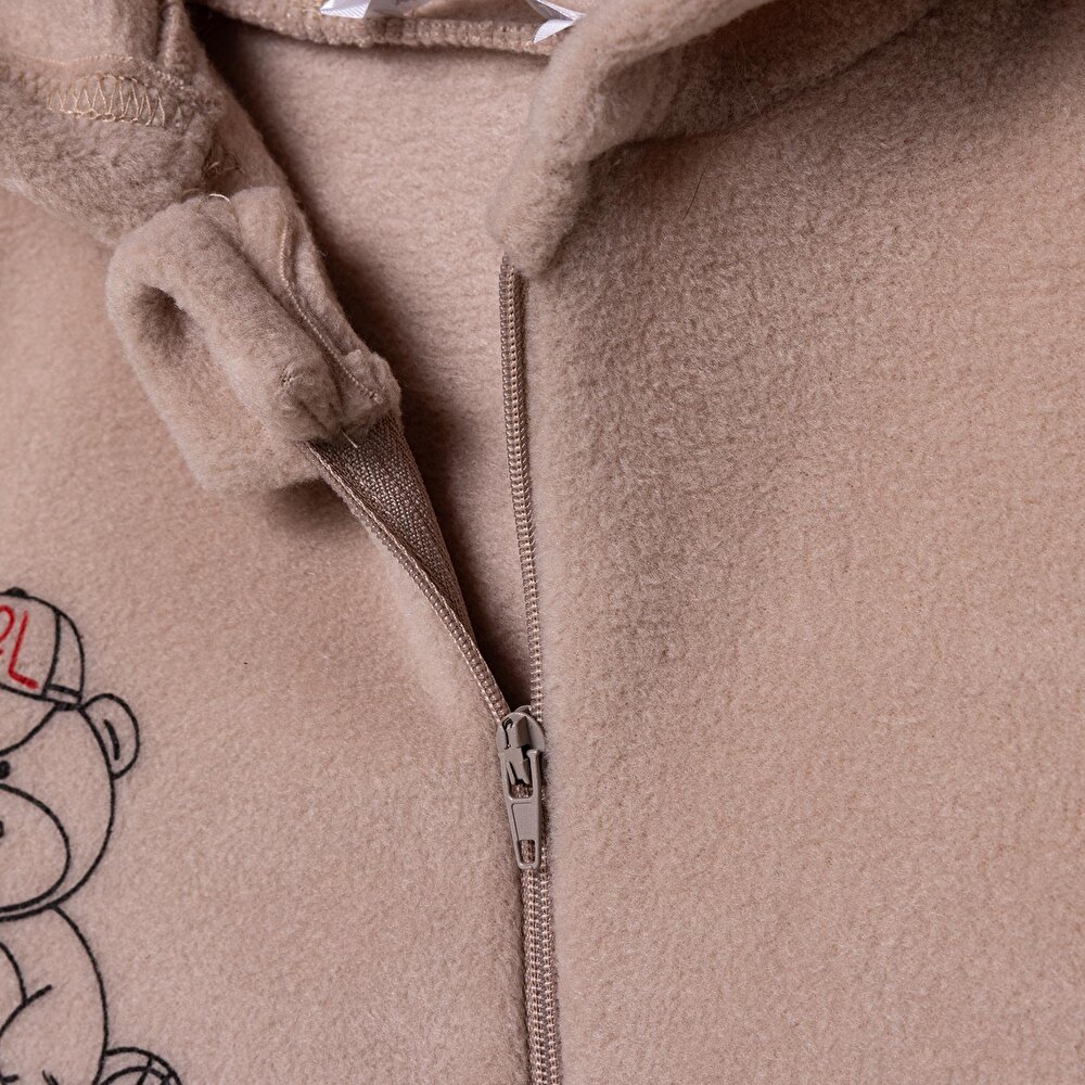 Erkek Bebek Polar Patiksiz Tulum Fermuarlı Uzun Kol Ribanalı Paça