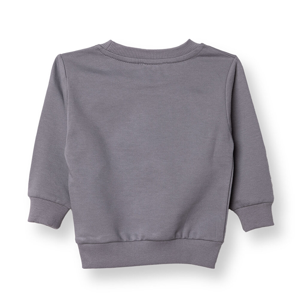 Erkek Bebek Roket Baskılı Sweatshirt Bisiklet Yaka Uzun Kol