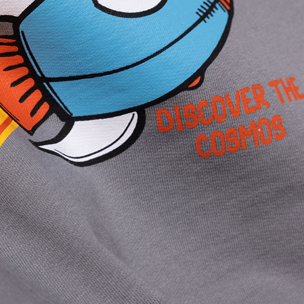 Erkek Bebek Roket Baskılı Sweatshirt Bisiklet Yaka Uzun Kol