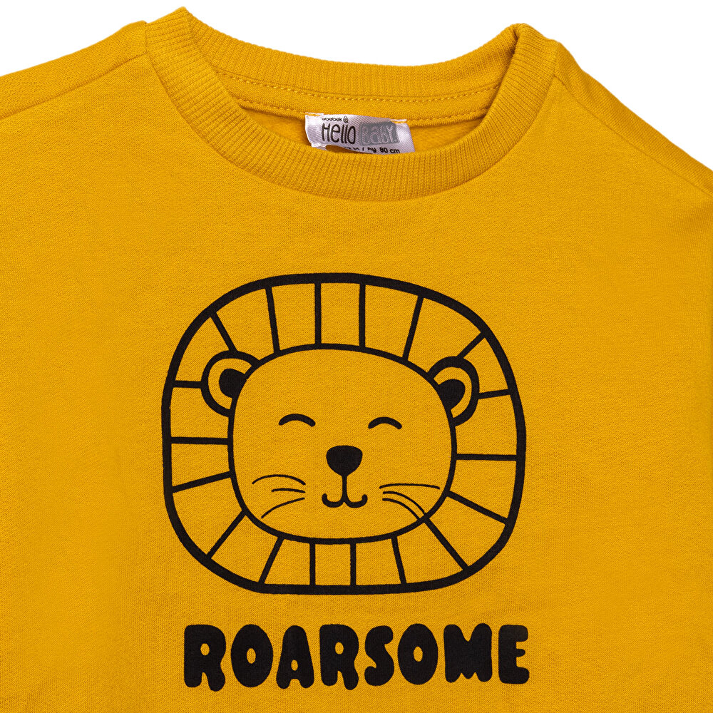 Erkek Bebek Sweatshirt Şardonlu İki İplik Bisiklet Yaka Uzun Kol