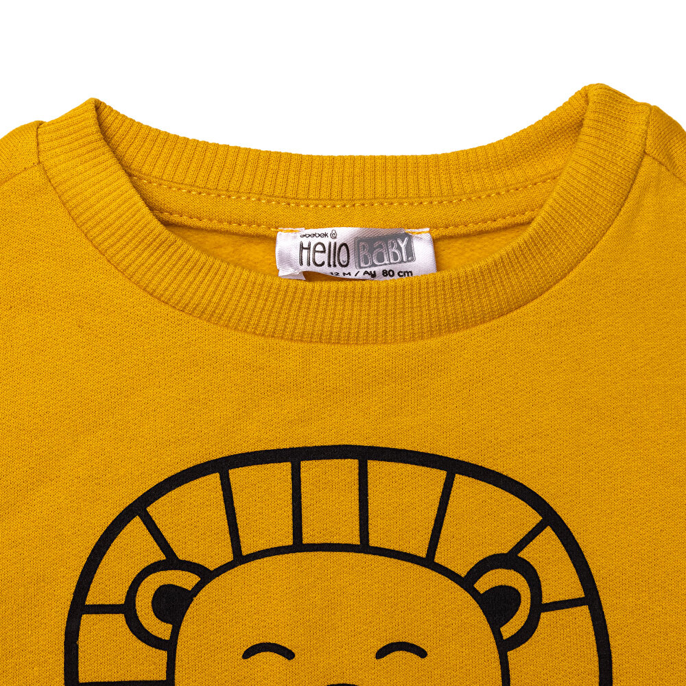 Erkek Bebek Sweatshirt Şardonlu İki İplik Bisiklet Yaka Uzun Kol