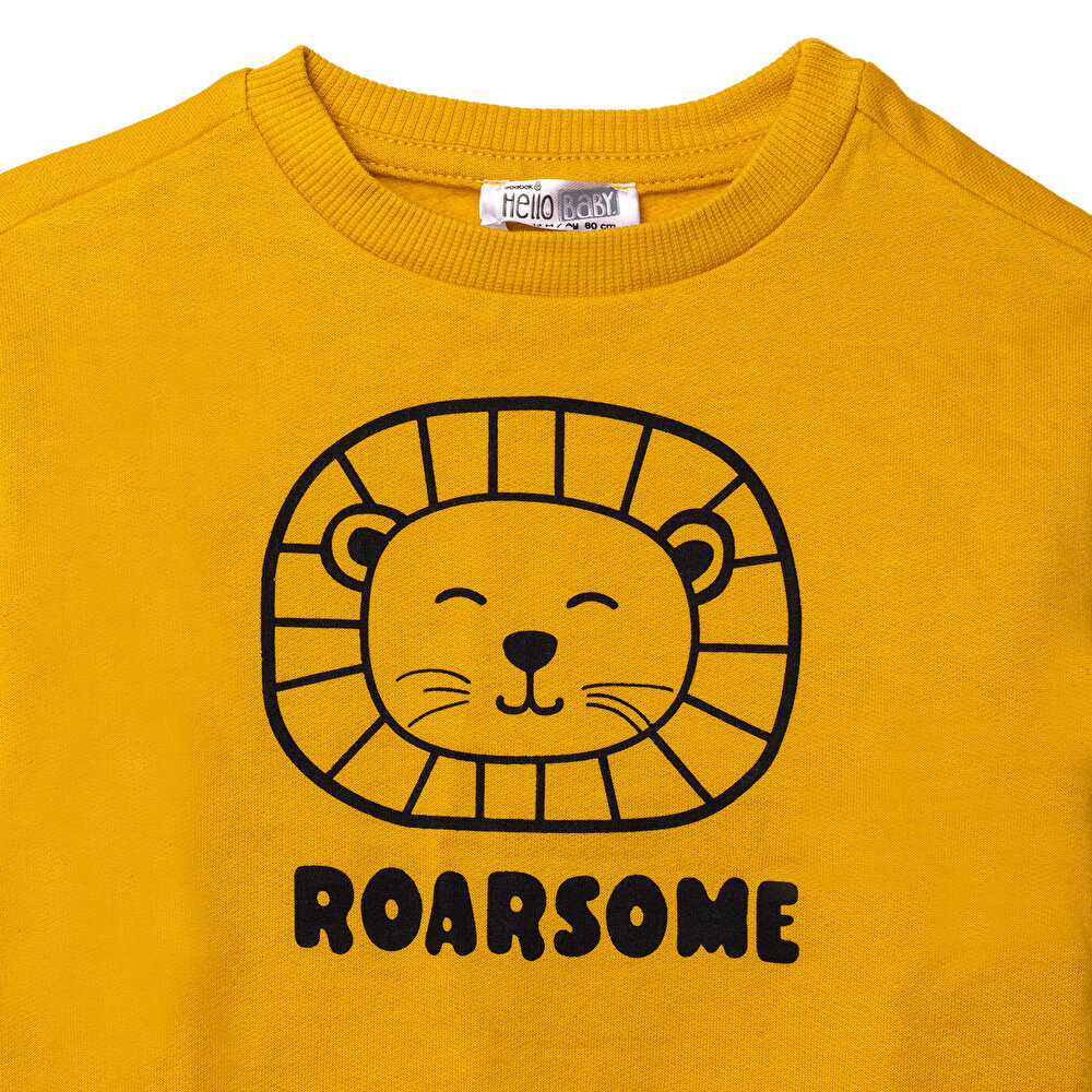 Erkek Bebek Sweatshirt Şardonlu İki İplik Bisiklet Yaka Uzun Kol