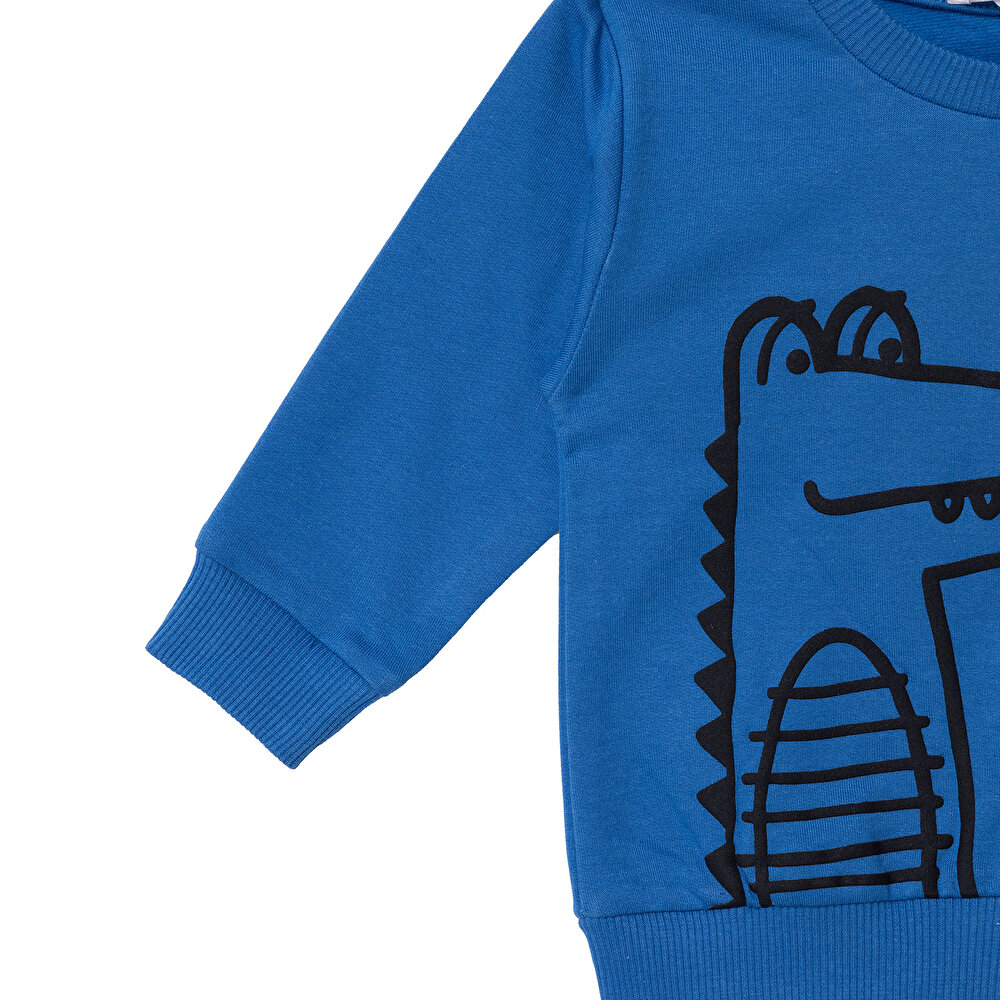 Erkek Bebek Sweatshirt Timsah Baskılı Bisiklet Yaka Uzun Kol