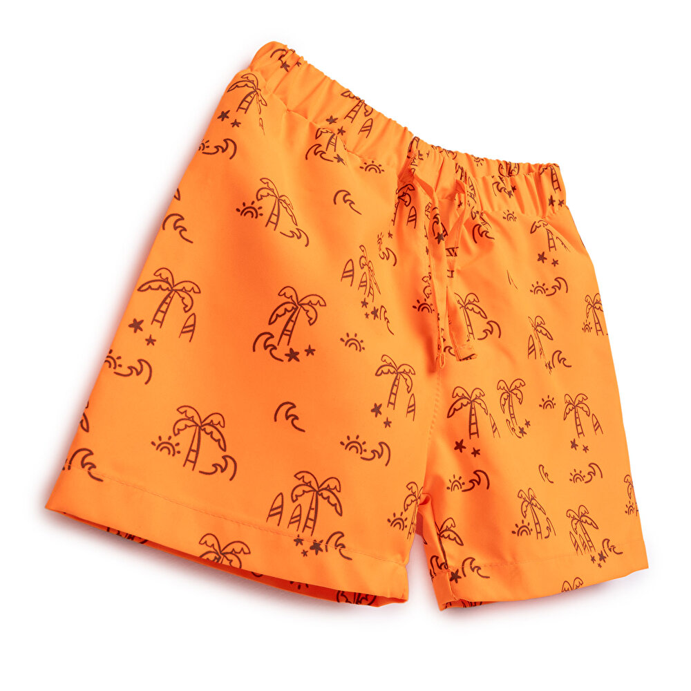 Erkek Bebek UV Koruma Şort Mayo Palmiye Desen İpli Micro Kumaş