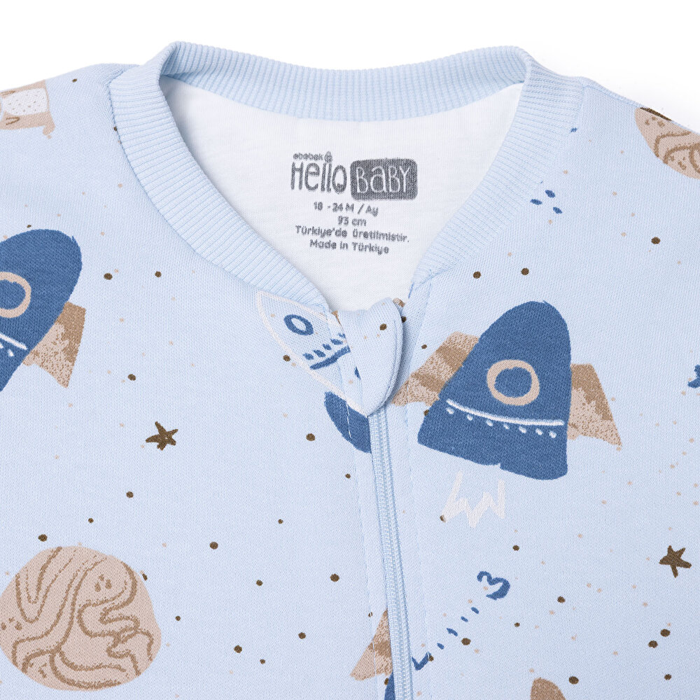 Erkek Bebek Uyku Tulumu 2,5 tog Fermuarlı Bisiklet Yaka Uzun Kol Ribanalı