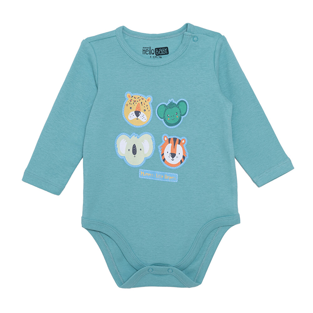 Erkek Bebek Uzun Kol Body Ribana Çıtçıtlı Yaka
