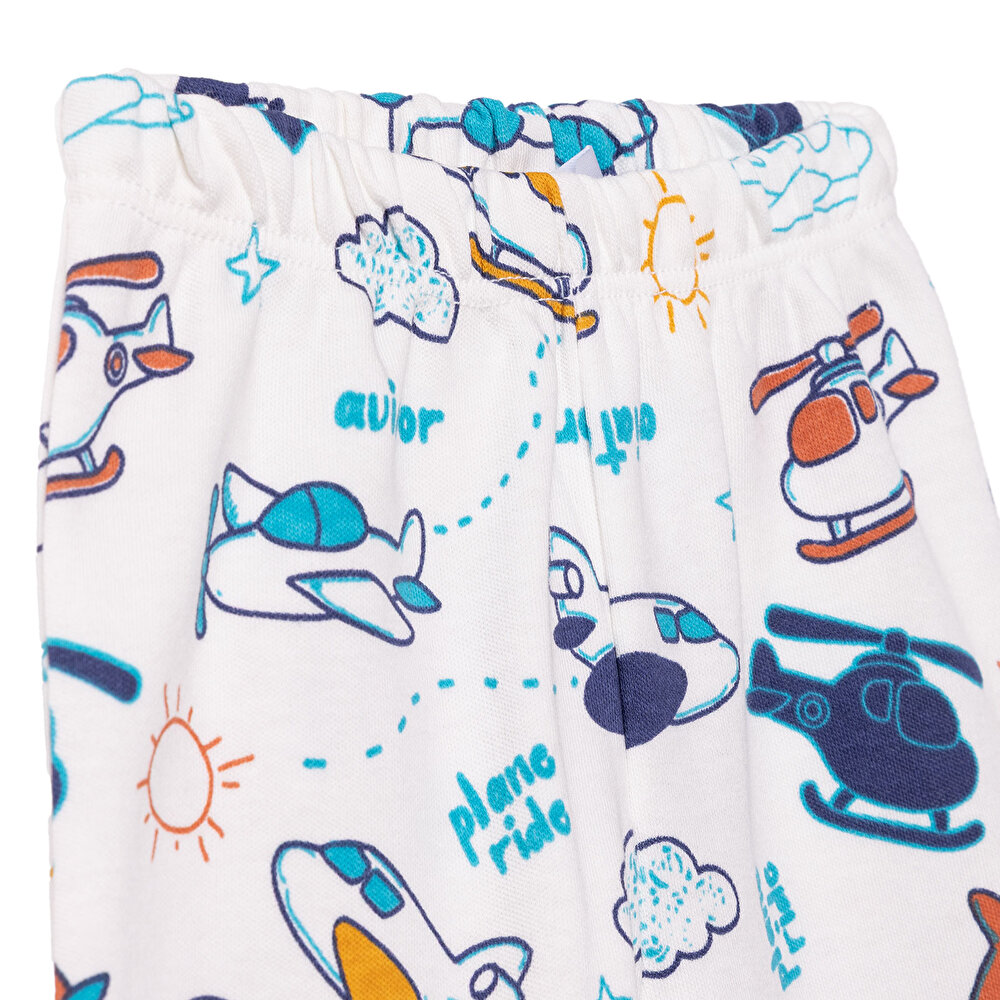 Erkek Bebek Uzun Kol Pijama Takımı İnterlok Düğmeli Bebe Yaka Reçme Paça