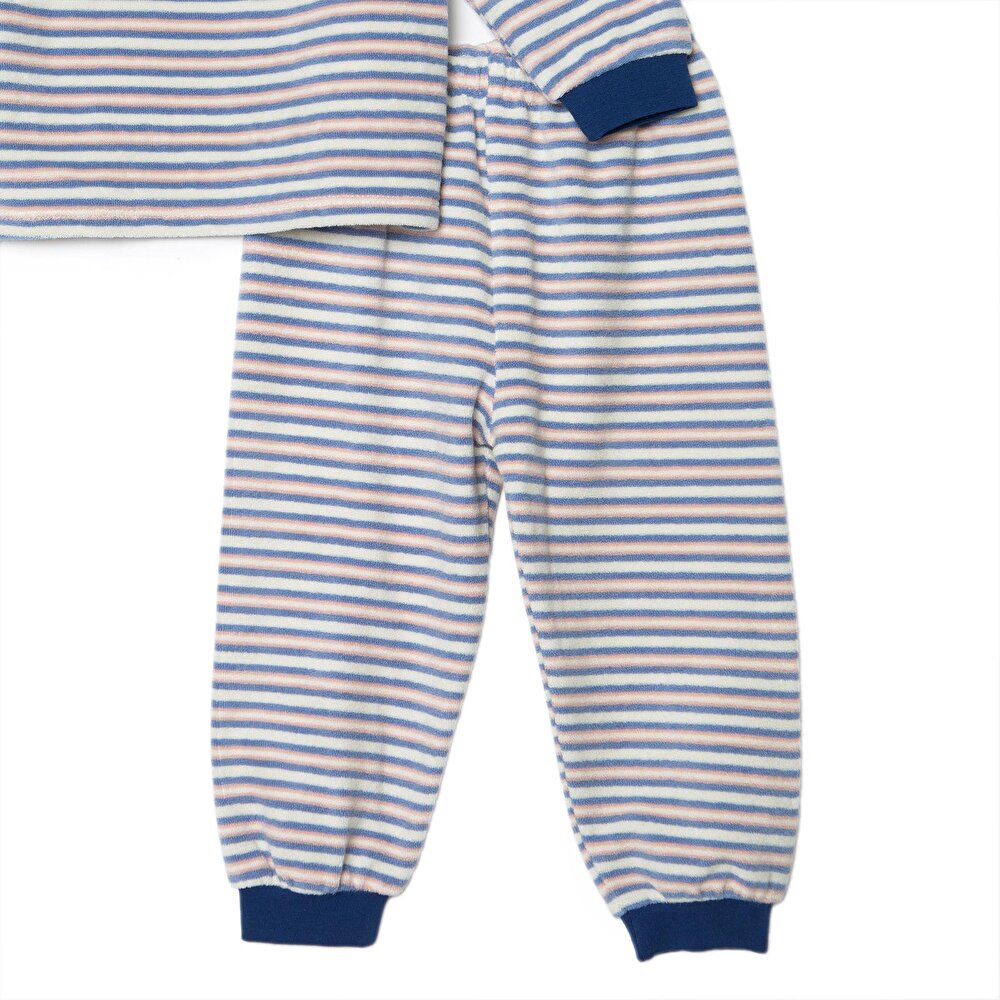 Erkek Bebek Uzun Kol Pijama Takımı Kadife Bisiklet Yaka Uzun Kol Ribanalı Paça