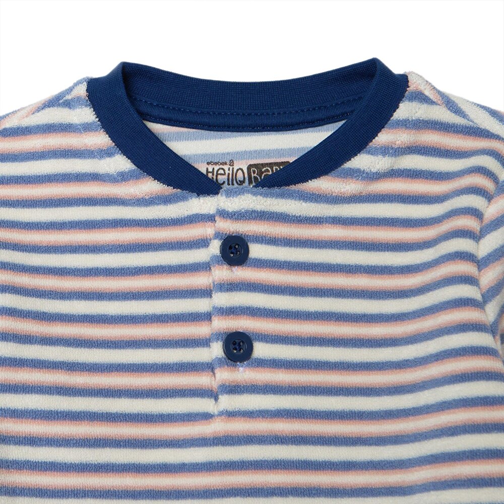 Erkek Bebek Uzun Kol Pijama Takımı Kadife Bisiklet Yaka Uzun Kol Ribanalı Paça