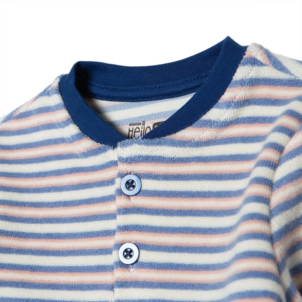 Erkek Bebek Uzun Kol Pijama Takımı Kadife Bisiklet Yaka Uzun Kol Ribanalı Paça