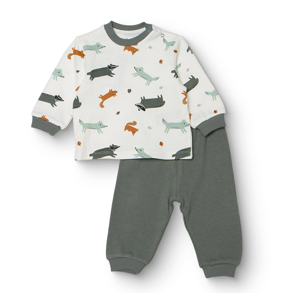 Erkek Bebek Uzun Kol Pijama Takımı Selanik Bisiklet Yaka Ribanalı Paça