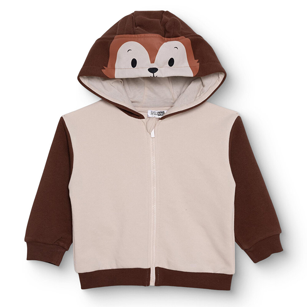 Erkek Bebek Woodland 1 Kapüşonlu Hırka Üç İplik Kapüşonlu Yaka Uzun Kol