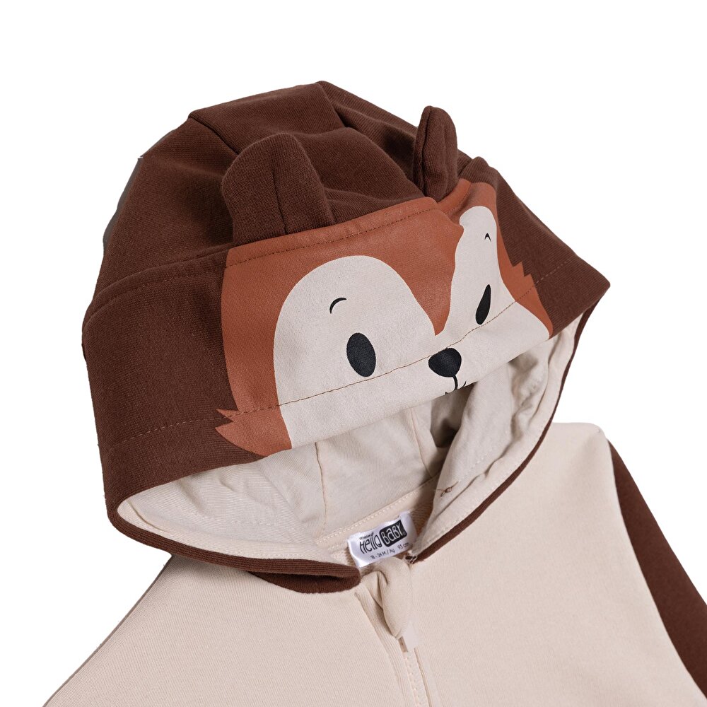 Erkek Bebek Woodland 1 Kapüşonlu Hırka Üç İplik Kapüşonlu Yaka Uzun Kol