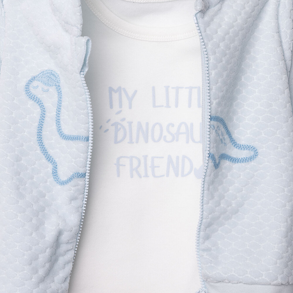 Erkek Bebek Yenidoğan Dinosaur Sweatshirt-Hırka-Alt Fitilli Kadife Uzun Kol Patiksiz Paça