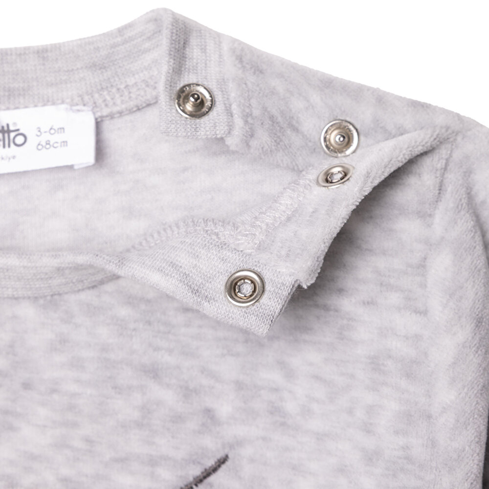 Erkek Bebek Yenidoğan Kadife Patikli Alt-Sweatshirt Çıtçıtlı Bisiklet Yaka Uzun Kol Patikli Paça