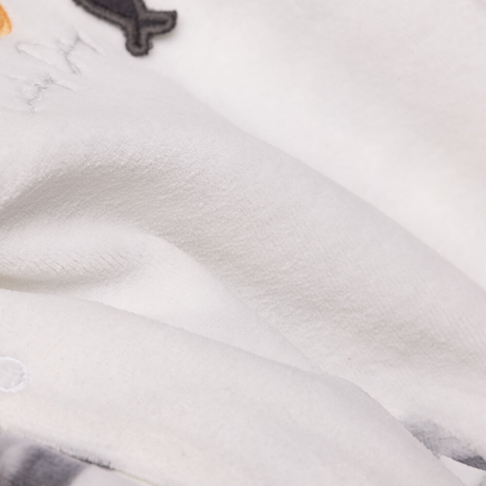 Erkek Bebek Yenidoğan Happy Penguin Kadife Patikli Tulum Kadife Bisiklet Yaka Uzun Kol Patikli Paça