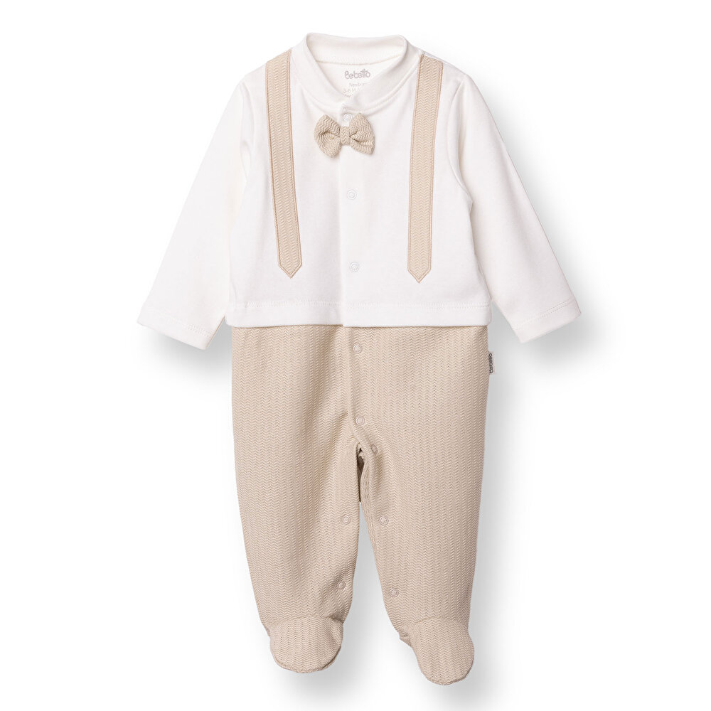 Erkek Bebek Yenidoğan Patikli Tulum Baby King Polo Yaka Uzun Kol Patikli Paça
