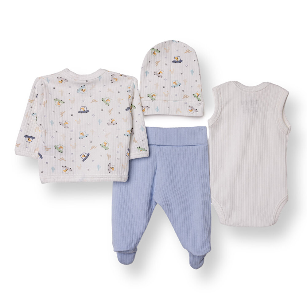 Erkek Bebek Yenidoğan Prematüre Set İnterlok Zarf Yaka Uzun Kol Patikli Paça
