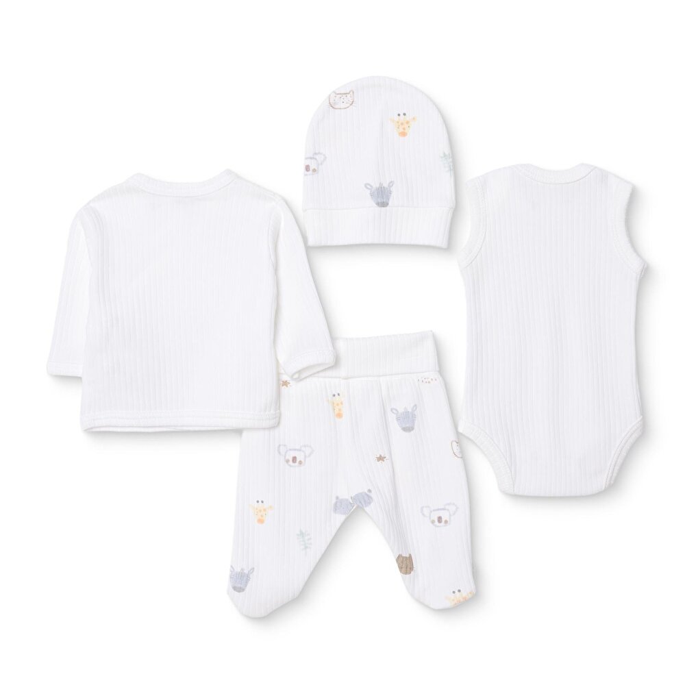 Erkek Bebek Yenidoğan Prematüre Set İnterlok Zarf Yaka Uzun Kol Patikli Paça