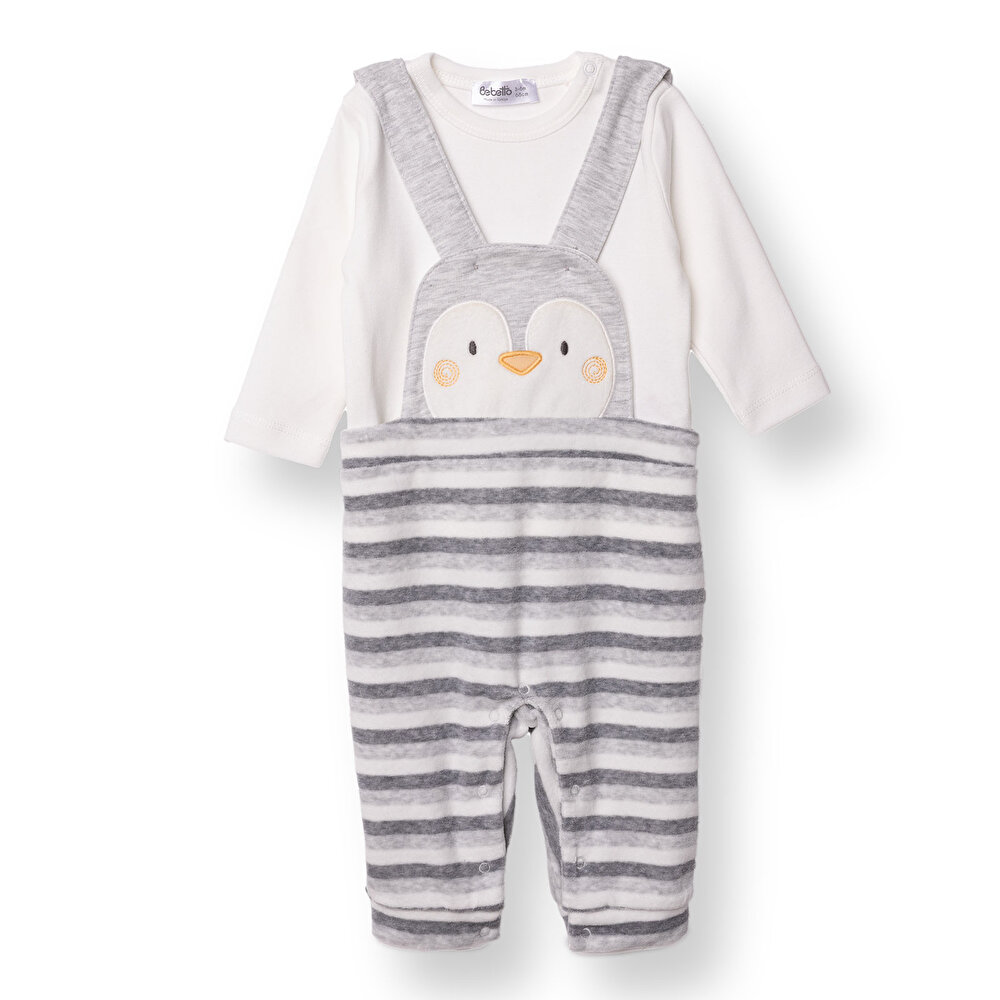 Erkek Bebek Yenidoğan Salopet-Sweatshirt Çıtçıtlı Happy Penguin Bisiklet Yaka Uzun Kol Patiksiz Paç