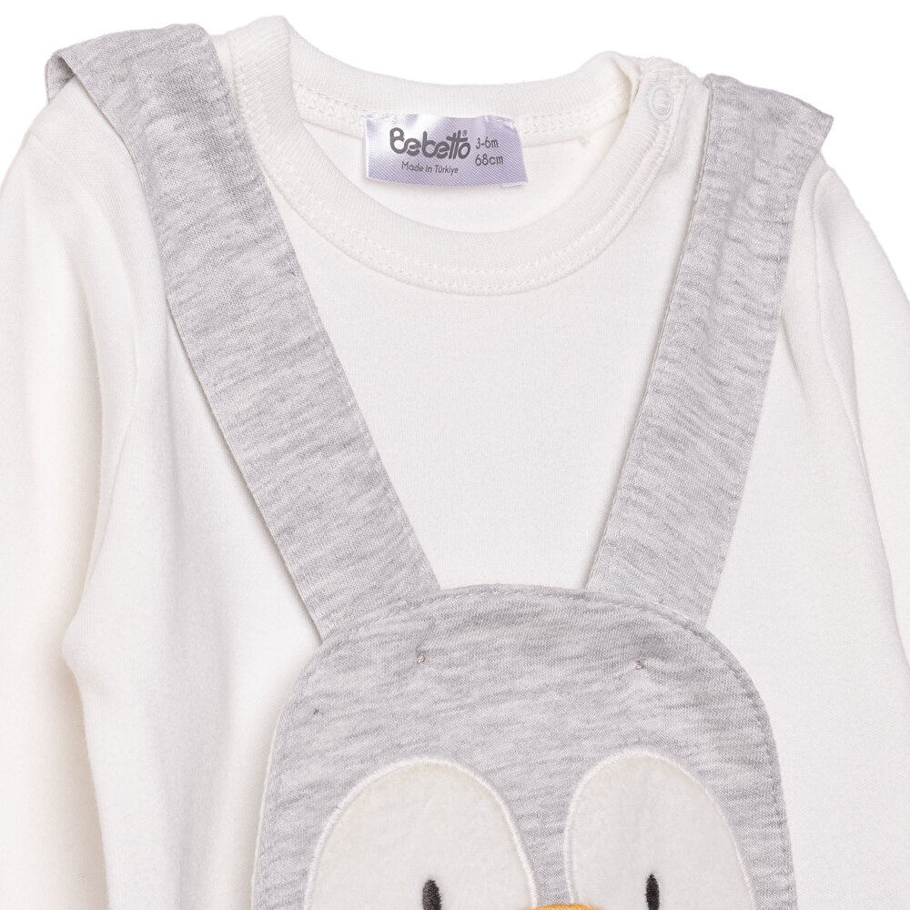 Erkek Bebek Yenidoğan Salopet-Sweatshirt Çıtçıtlı Happy Penguin Bisiklet Yaka Uzun Kol Patiksiz Paç