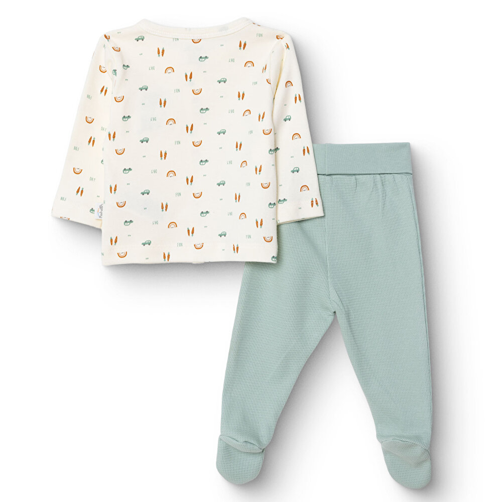 Erkek Bebek Yenidoğan Wooden Car Hırka-Patikli Alt İnterlok Bisiklet Yaka Uzun Kol