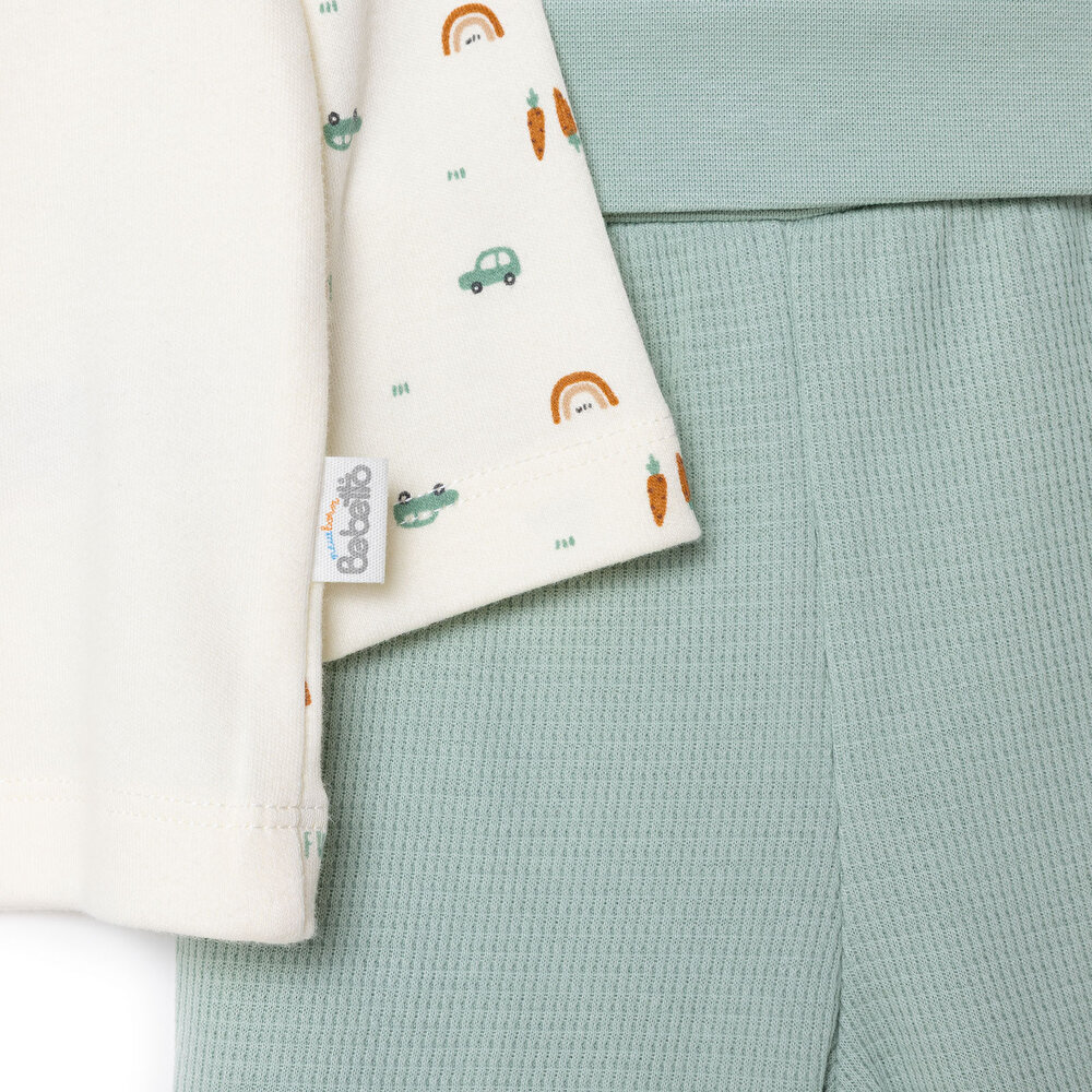 Erkek Bebek Yenidoğan Wooden Car Hırka-Patikli Alt İnterlok Bisiklet Yaka Uzun Kol