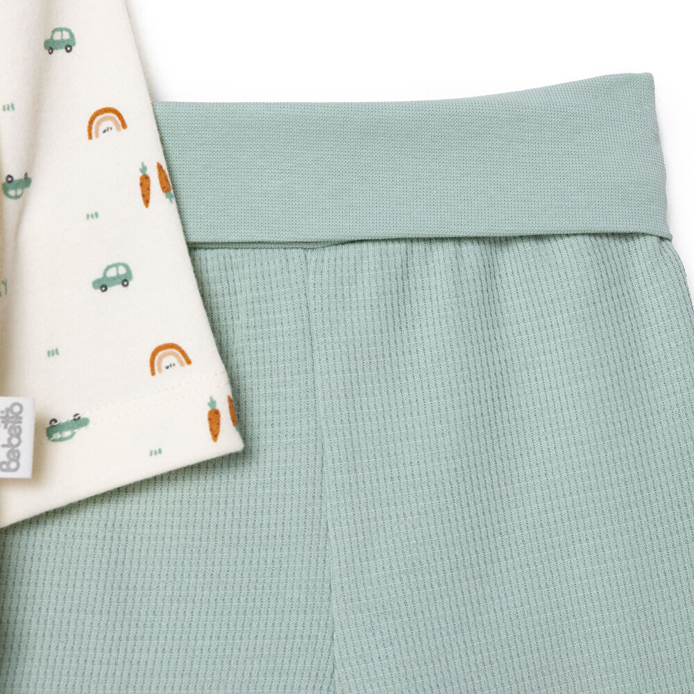 Erkek Bebek Yenidoğan Wooden Car Hırka-Patikli Alt İnterlok Bisiklet Yaka Uzun Kol